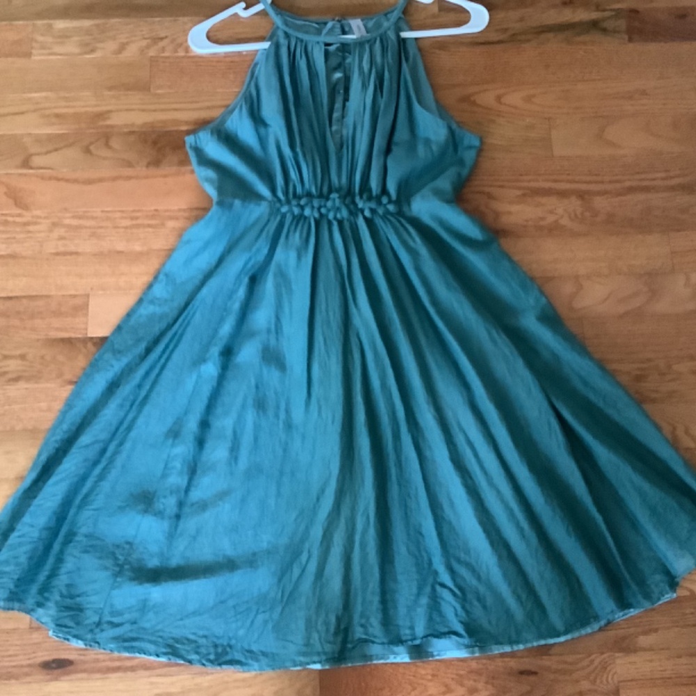 Milky Way MIDI DRESS sz L Ocean color Halter top Sleeveless A-line skirt Lined